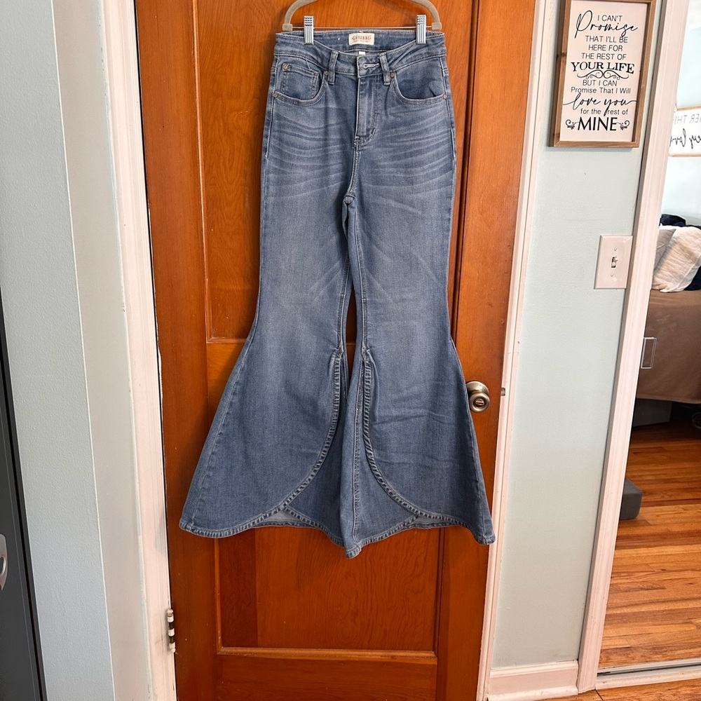 Shyanne Light Blue High-Rise Wide Leg Jeans with Flared Panels